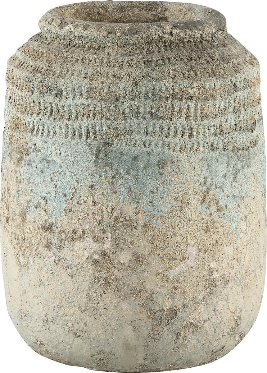 PTMD Cai Old blauw keramiek pot rond rand hoog maat in cm: 25 x 25 x 32 - Blauw