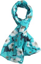 Lichte dames sjaal met vrolijk retro klaprozen motief | Turquoise | mode accessoire | cadeau voor haar