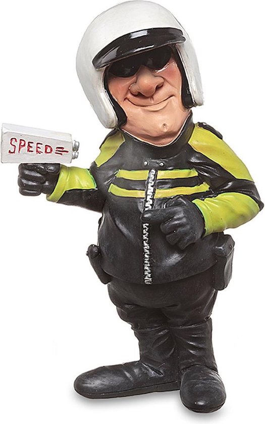 Grappige beroepen beeldje Politie - snelheidscontroleur - afmeting 18 cm de komische wereld van karikatuur beeldjes –  komische beeldjes – geschenk voor – cadeau -gift -verjaardag kado
