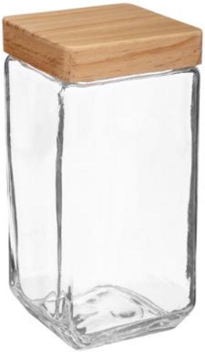 wraak Besmettelijk comfortabel Glazen voorraad pot bewaarpot vierkant met houten afsluitdop 2 Liter |  bol.com