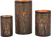 Windlichten Zwart met boomdecor, set van 3 verschillende hoogte en breedte - 3 stuks