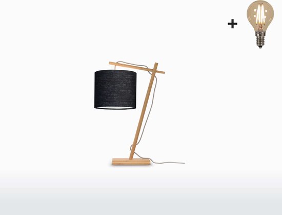 Tafellamp – ANDES – Naturel Bamboe - Zwart Linnen - Met LED-lamp