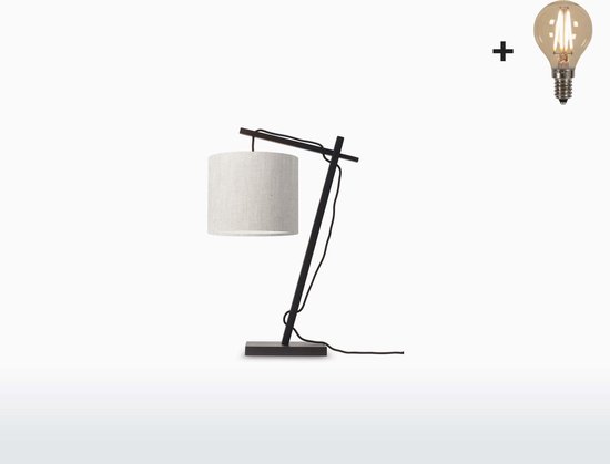 Tafellamp – ANDES – Zwart Bamboe - Licht Linnen - Met LED-lamp