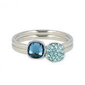 My Bendel - Set van twee zilveren ringen met saffier en aqua zirkonia - Mooie ringenset van twee zilveren ringen met saffierblauw en aqua zirkonia - Met luxe cadeauverpakking