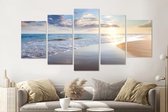 Schilderij -Zonsondergang op het strand III,   5 luik, 200x100cm, Premium print