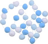 Handgemaakte Pom Pom Geboorte Guirlande – Slinger | Blauw - Wit - Lichtblauw - (2 x Blauw) - Jongen  | Decoratie - Kinderkamer - Geboorte | Jongen – Boy – Zoon - Kids | Versiering