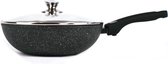 Marble Coating Wokpan Inductie - met glazen deksel - Zwart - 28 cm