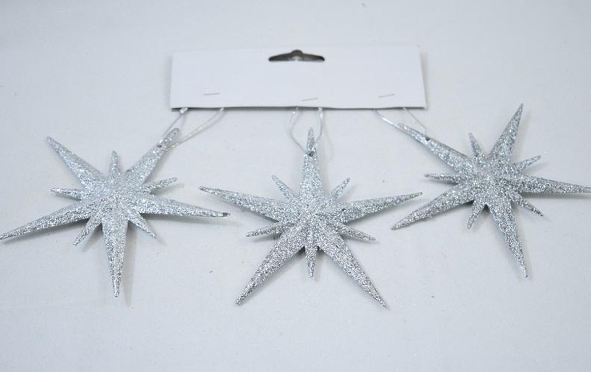 Kersthanger ster 9 stuks: 11.3 cm zilver