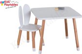 Vierkante Kindertafel met 1x Konijnenoren stoeltje - 1 tafel en 1 stoel voor kinderen - kleur wit - Kleurtafel / speeltafel / knutseltafel / tekentafel / zitgroep set / kinder speeltafel - ki