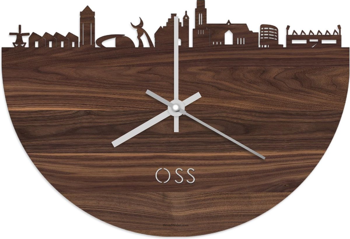 Skyline Klok Oss Notenhout - Ø 40 cm - Stil uurwerk - Wanddecoratie - Meer steden beschikbaar - Woonkamer idee - Woondecoratie - City Art - Steden kunst - Cadeau voor hem - Cadeau voor haar - Jubileum - Trouwerij - Housewarming - WoodWideCities