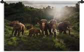 Wandkleed Bosleven - Olifanten in jungle Wandkleed katoen 120x80 cm - Wandtapijt met foto