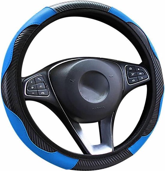 Gelovige Klas Bounty Kasey Products - Stuurhoes Auto - Voor 37-38 cm Stuurwiel - Zwart met blauw  - Carbon Look | bol.com