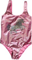 Supercute roze eenhoorn badpak unicorn met holografisch effect maat 122/128