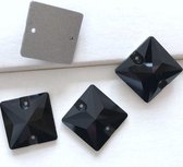 Opnaai Glitter steentjes vierkant|Black Square Sew on Stone|Flatback Rhinestones Square Strass ( 12 mm) 28st|Strasstenen van Glas|Glitter steentjes voor turnpakje|Ritmische pakjes|Acro pakjes