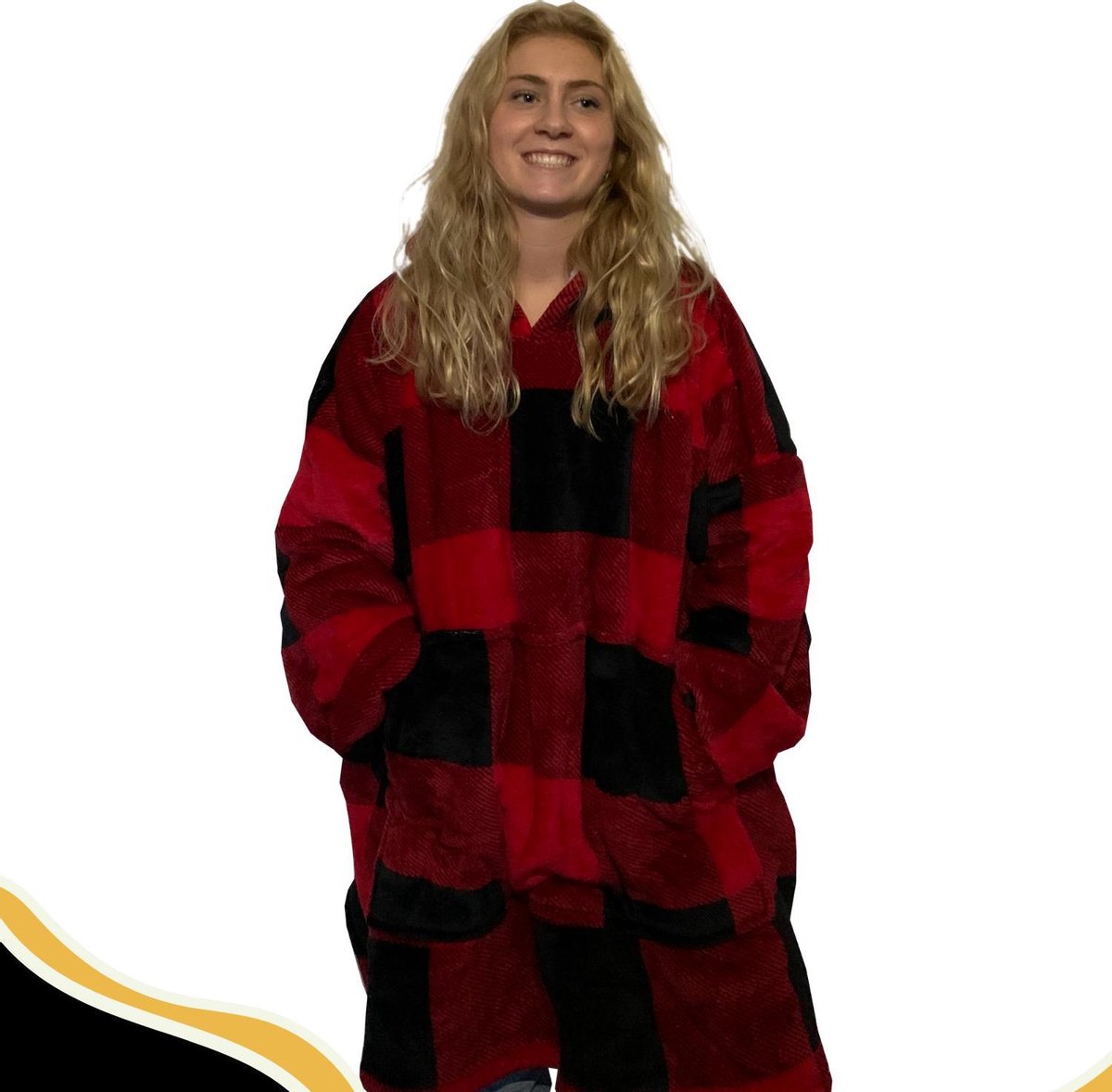 Becozy Hoodie Blanket (rood/zwart geruit) Hoodie Deken Hoodie