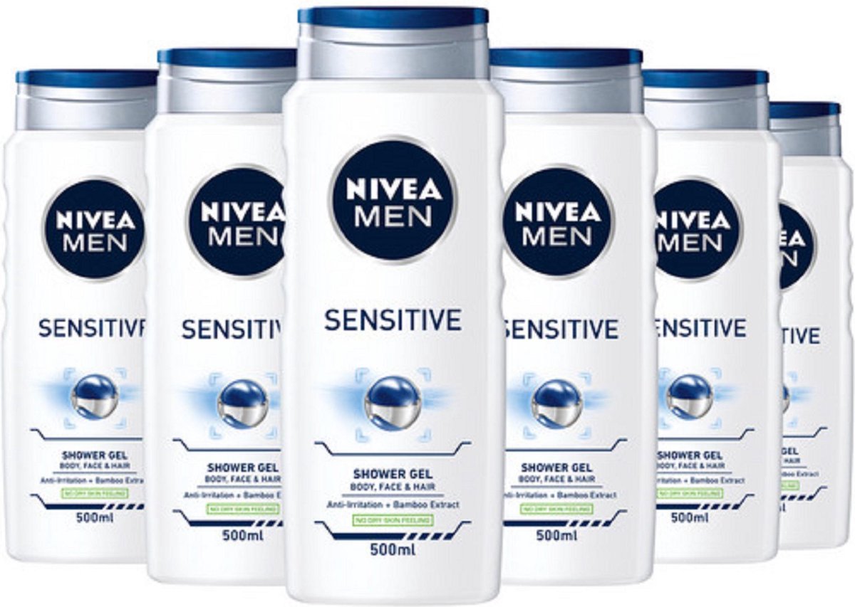 Nivea Men - Douchegel Sensitive - Body-Face-Hair - 6 x 500 ml - Voordeelverpakking