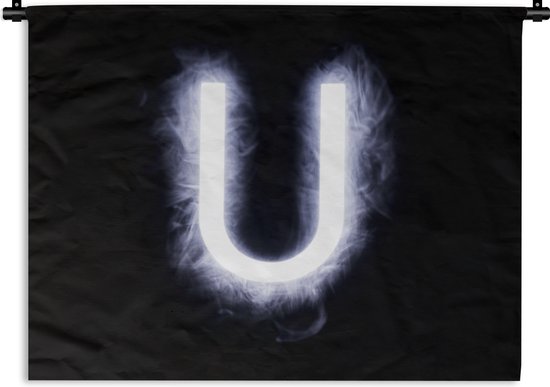 Wandkleed Letter U - Hoofdletter U in neon Wandkleed katoen 120x90 cm - Wandtapijt met foto