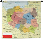 Wandkleed Kaart Polen - Kleurrijke kaart van Polen Wandkleed katoen 90x90 cm - Wandtapijt met foto