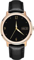 Belesy® VENUS - Smartwatch Dames - Horloge - 1.1 inch - Kleurenscherm - Stappenteller - Bloeddruk - Hartslag - Maak je eigen wijzerplaat – Goud – Leer - Zwart