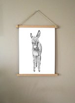 Poster met posterhanger, kinderkamer, baby ezel, zwart wit, boerderijdieren