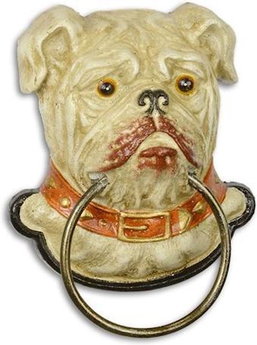 Handdoekhouder - kop van een Bulldog - gietijzer - wit