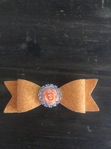 Haarspeldjes Meisje - Haarspeld Lederen Strik - Haaraccessoires Meisje - Krokodillenklem Kind - Haarknipjes Meisje - Glitter Oranje