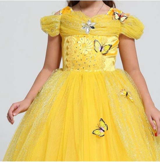 Robe princesse habiller robe 104-110 (110) jaune Luxe avec papillons + gants habiller les vêtements