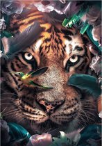 Flower Tiger Aluminium 70x100 cm botanische jungle dieren wanddecoratie