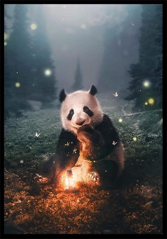 Punt. Poster - Panda Botanische Jungle Dieren - 42 X 29.7 Cm - Groen