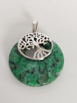 Robijn in zoisiet hanger met tree of life