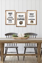 Hout Poster Wake Up-Relax-Great Morning Starts With Coffee.