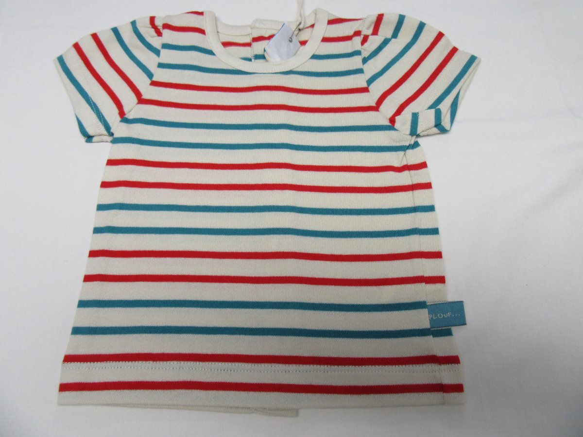 petit bateau , meisje , t-shirt korte mouw , ecru met streep rood , groen 6 maand 67