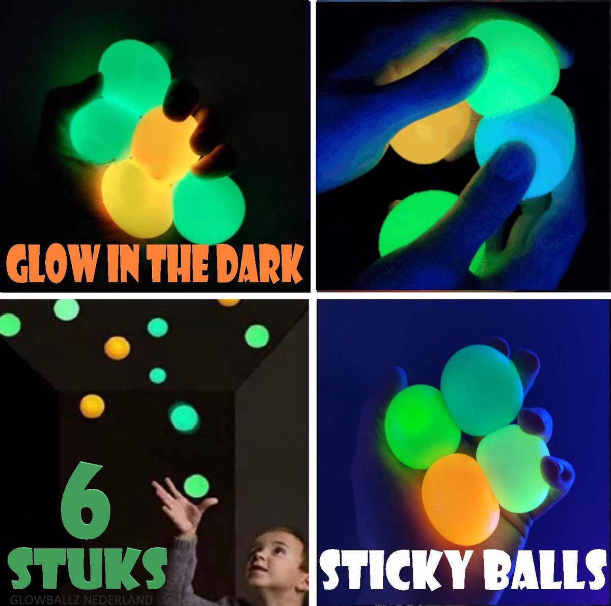 STICKY BALLS - GLOBBLES - GLOW IN THE DARK - TIKTOK TREND 2021 - 6 STUKS - STRESSBAL - MUSTHAVE - FI
