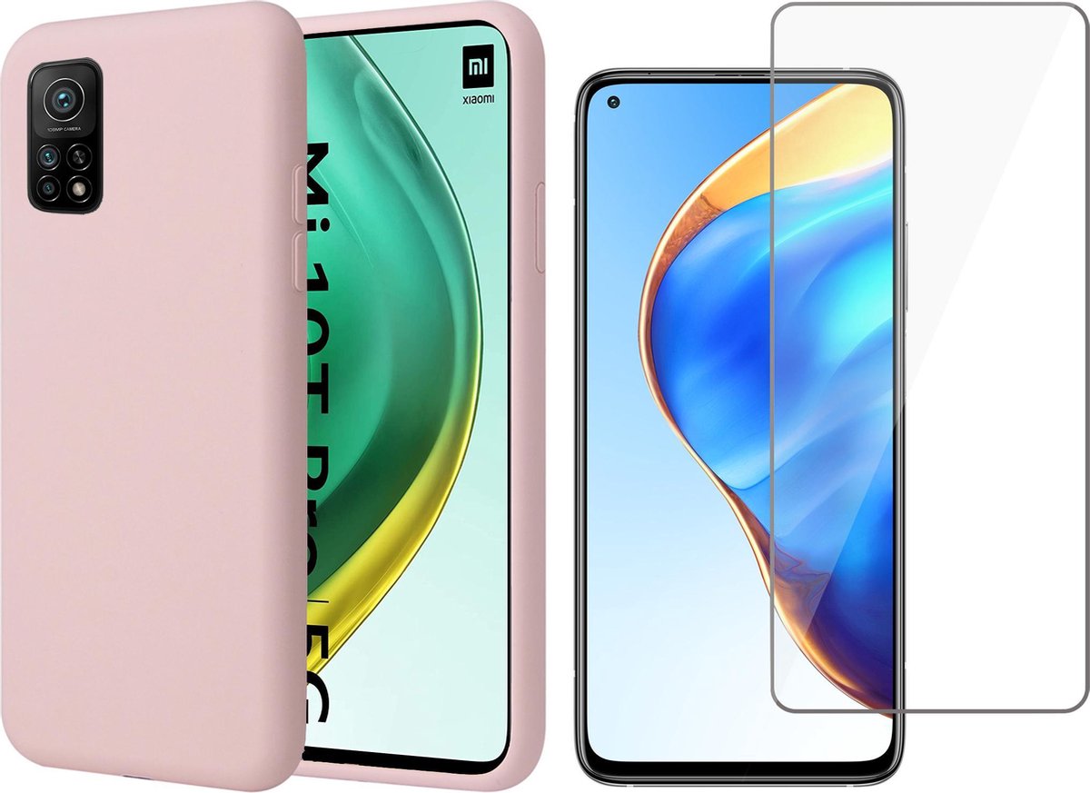 Hoesje geschikt voor Xiaomi Mi 10T Roze - Liquid Cover Hoes + Screen Protector Glas