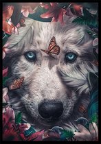 White Wolf A2 botanische jungle dieren poster