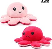Hoogwaardige Octopus Knuffel / Emotie Knuffel / Mood Knuffel | Reversible / Omkeerbare Octopus | Bekend van TikTok | Rood-Roze - AWR