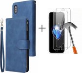 GSMNed - Etui de téléphone en cuir bleu - Etui de livre en cuir de haute qualité bleu - Etui de Luxe pour iPhone - Fermeture magnétique pour iPhone Xs Max - Bleu - 1x protecteur d'écran iPhone Xs Max