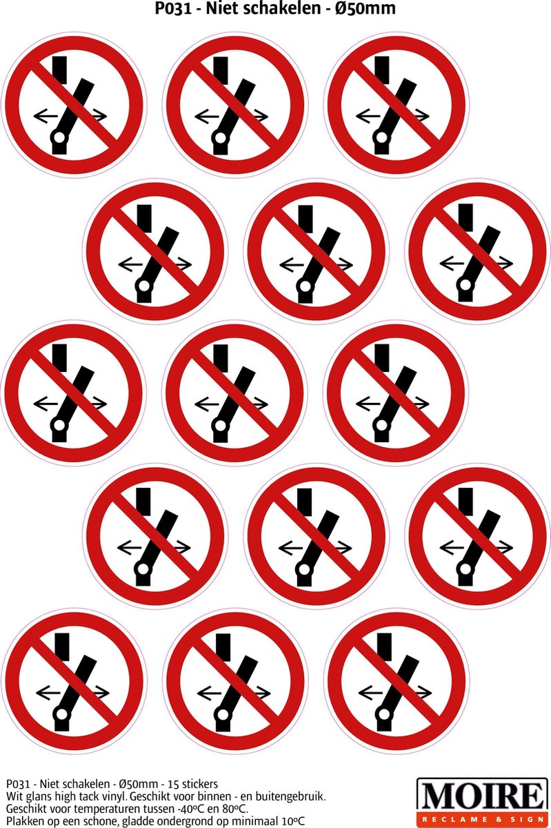 Pictogram sticker 75 stuks P031 - Niet schakelen - 50 x 50mm - 15 stickers op 1 vel
