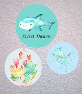 Muur sticker set van 3 stuks blauw - Zee dieren - decoratie slaapkamer - baby kamer - kinder kamer - thema onder water - muursticker slaapkamer