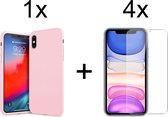 iPhone X hoesje roze - iPhone X hoesje siliconen case hoesjes cover hoes - 4x iPhone X screenprotector