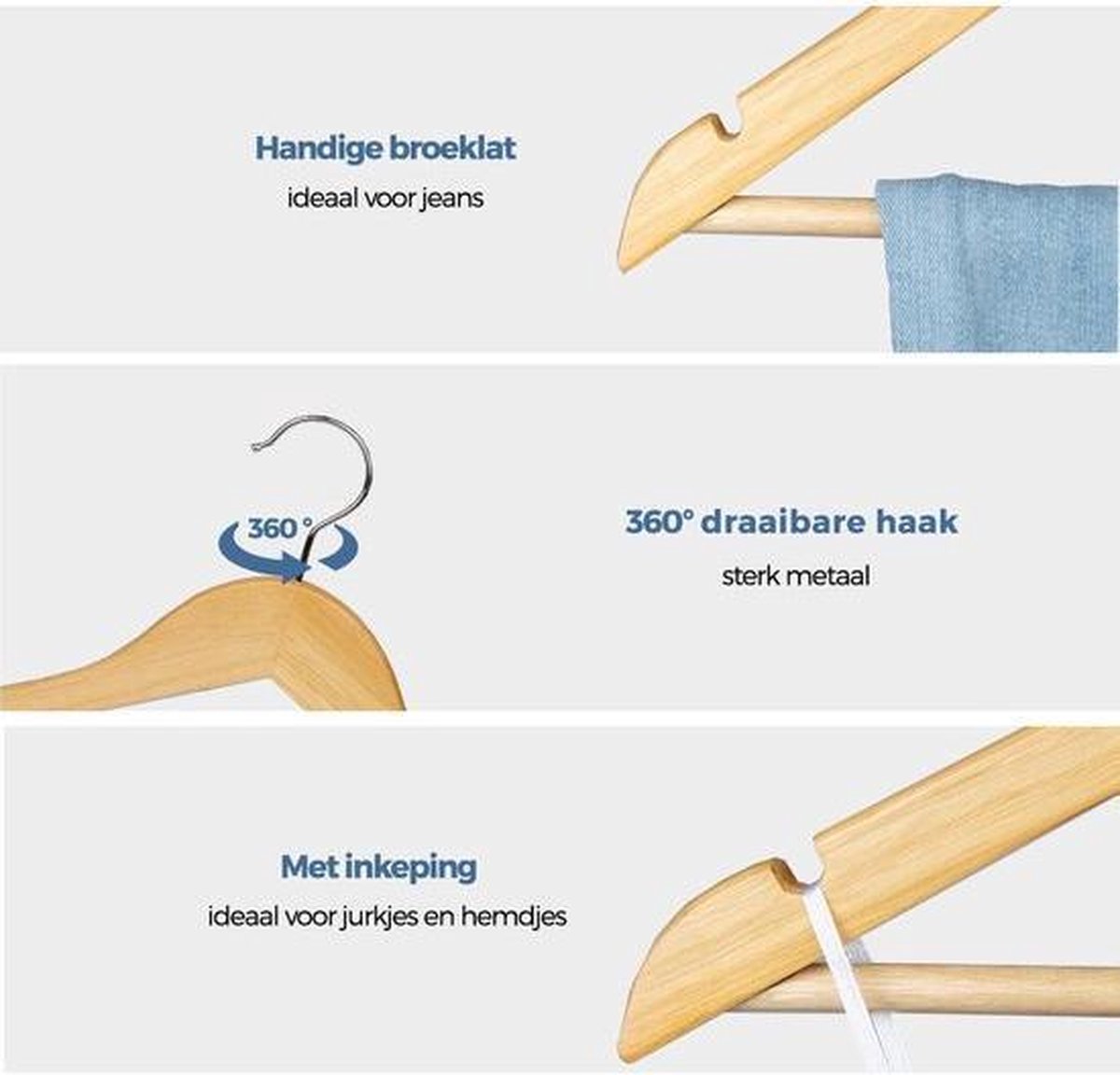 Kledinghanger hout met inkepingen en broeklat wit 45cm - per 6