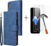 GSMNed - Leren telefoonhoesje blauw - hoogwaardig leren bookcase blauw - Luxe iPhone hoesje - magneetsluiting voor iPhone X/Xs - blauw - 1x screenprotector iPhone X/Xs