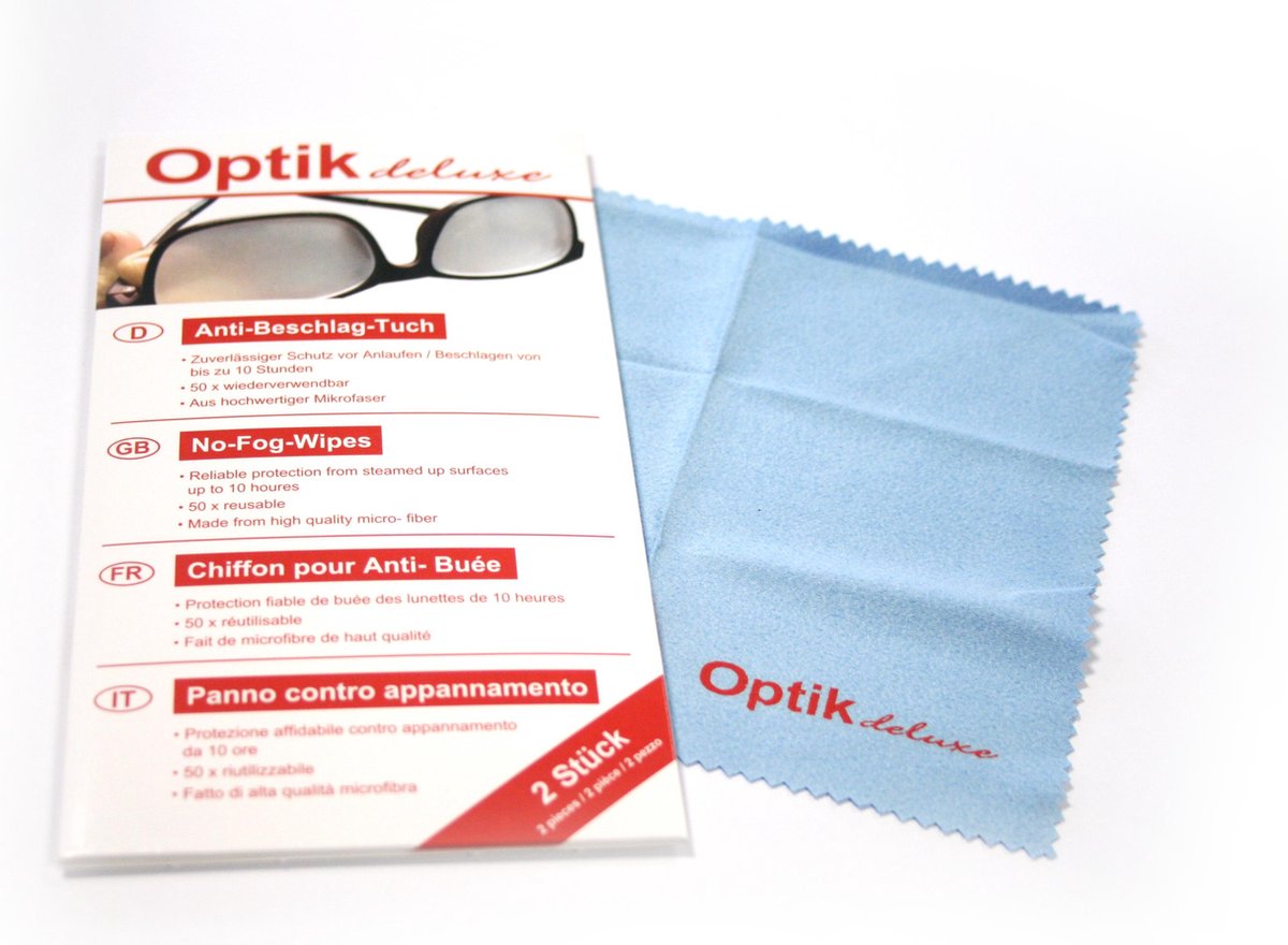Optik - Tissu anti-buée de luxe pour lunettes, ensemble de 2 pièces - 50x  réutilisable