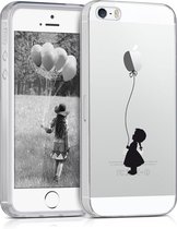kwmobile telefoonhoesje voor Apple iPhone SE (1.Gen 2016) / 5 / 5S - Hoesje voor smartphone in zwart / transparant - Meisje met Ballon design