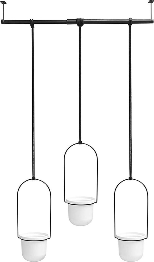 MuCasa®  hangende bloempot | wandvaas | hangende mand voor wand- en plafondmontage | wit / zwart | set van 3