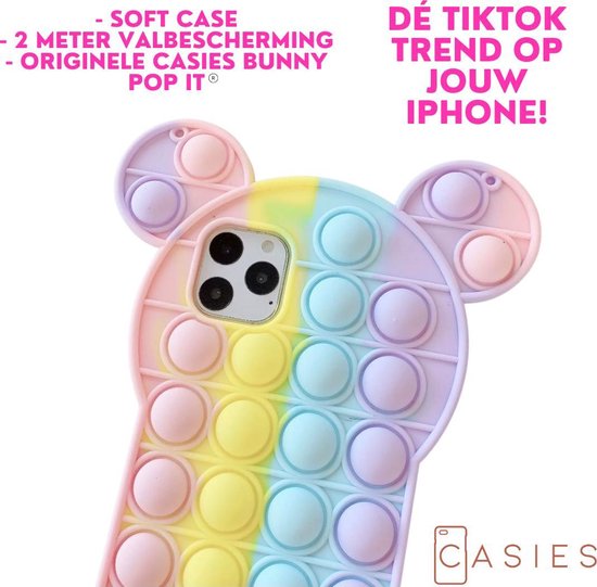 Casies Bunny Pop It telefoonhoesje - Apple iPhone SE 2020/ 8/ 7 Pop It - Fidget Toy  - Rainbow case konijn - Gezien op TikTok - Soft case hoesje - Fidget Toys - Casies