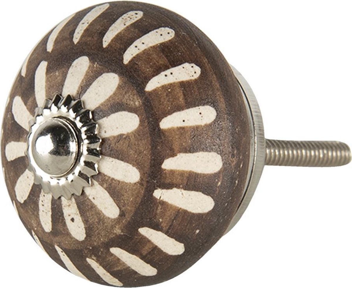Clayre & Eef Deurknop 4x6 cm Bruin Keramiek Rond Meubelknop Kastknop