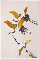 JUNIQE - Poster met kunststof lijst Swooping Cranes gouden -20x30