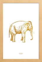 JUNIQE - Poster met houten lijst Elephant gouden -30x45 /Goud & Wit