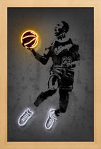 JUNIQE - Poster in houten lijst Michael Jordan 23 -20x30 /Geel & Zwart